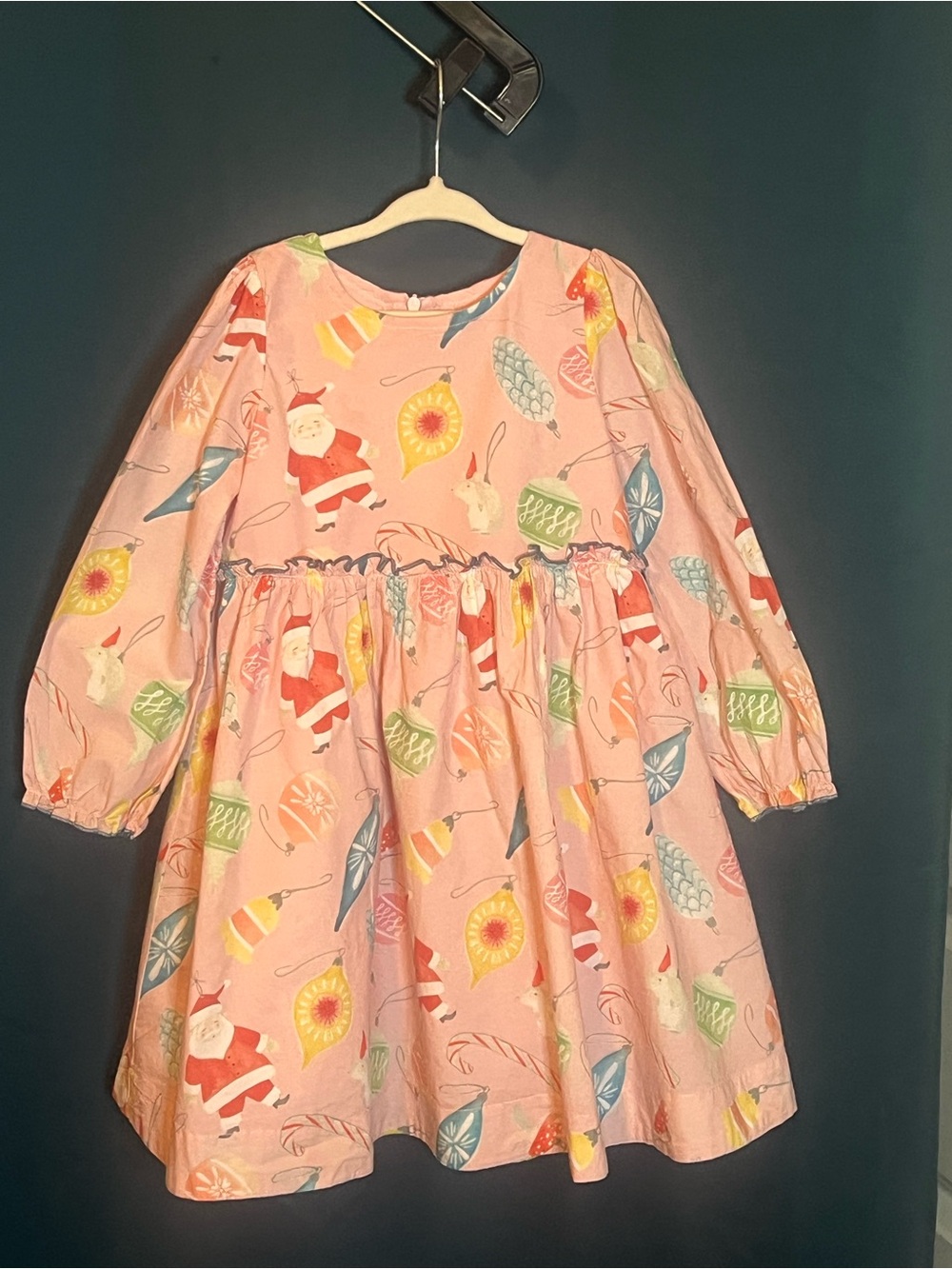 Pink Chicken Pink Holiday Ornament & Santa Print Long-Sleeve Dress
